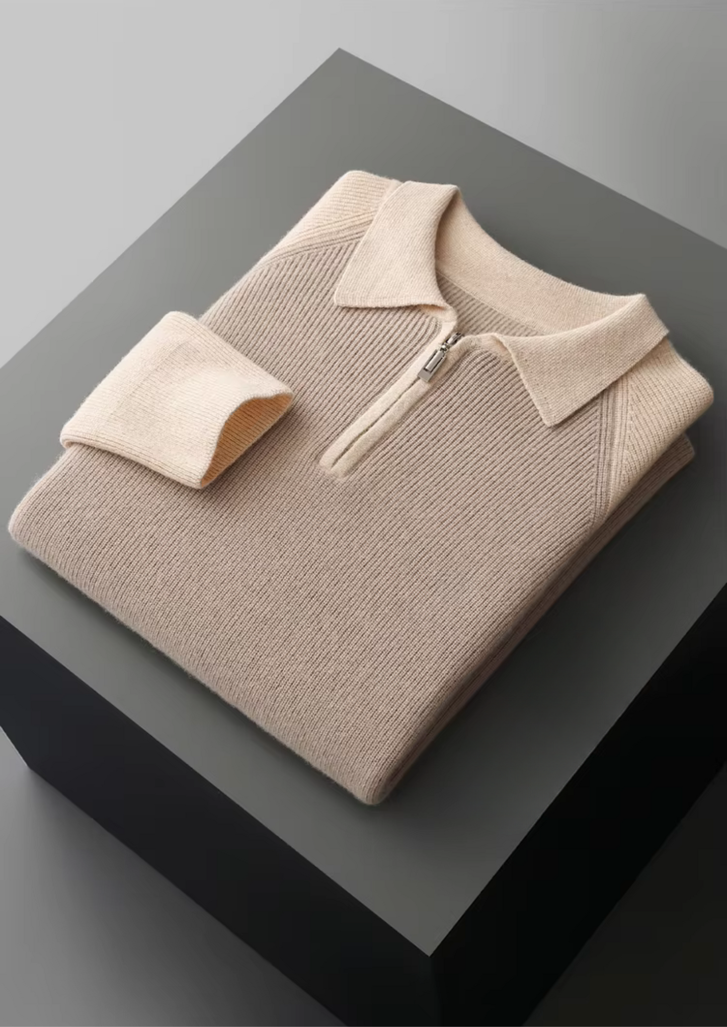 Pure Extra-Fine Merino Wool Two Tone Zipper Sweater Polo | Castielli