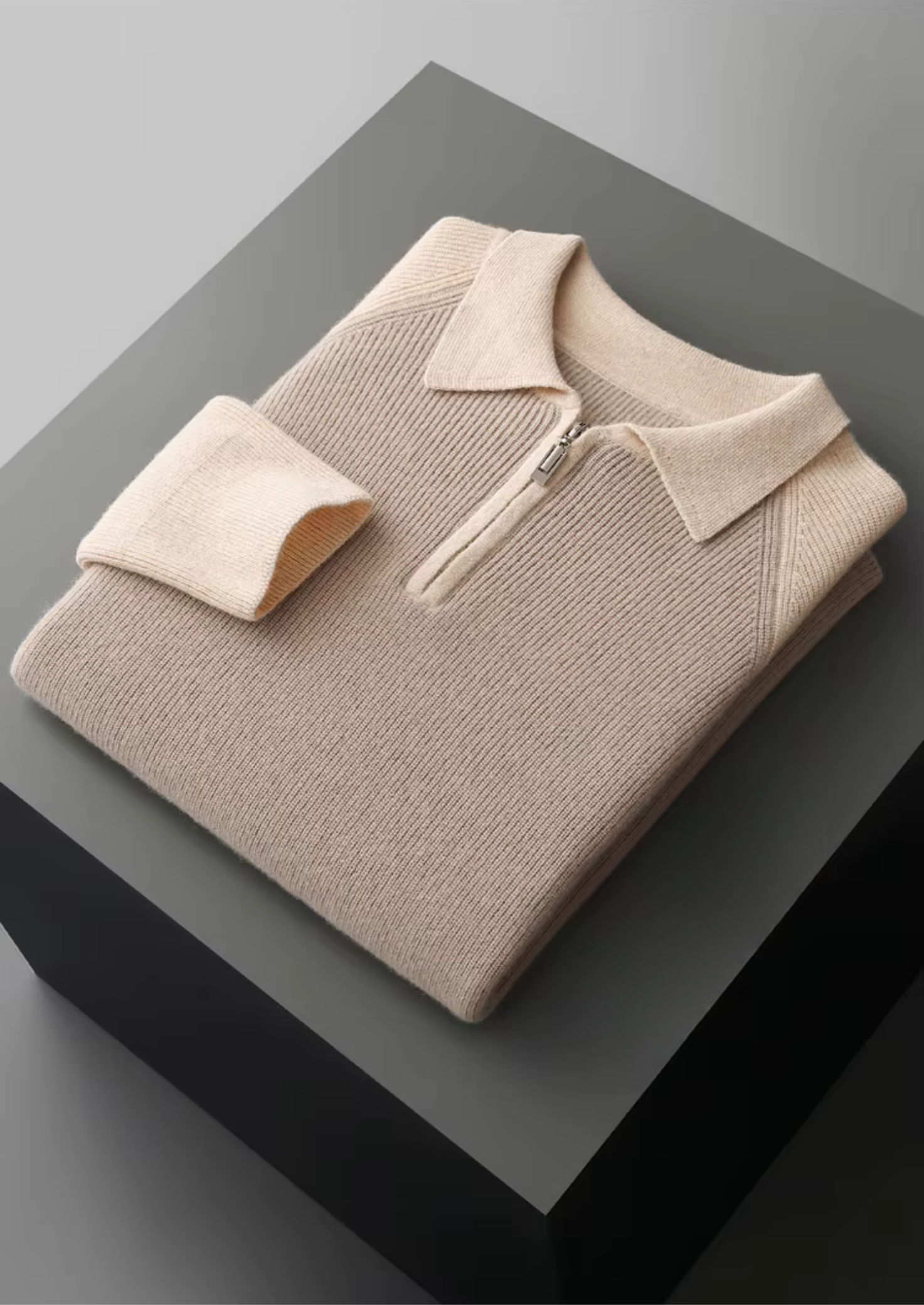 Pure Extra-Fine Merino Wool Two Tone Zipper Sweater Polo | Castielli