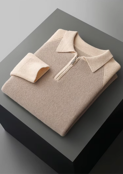 Pure Extra-Fine Merino Wool Two Tone Zipper Sweater Polo | Castielli