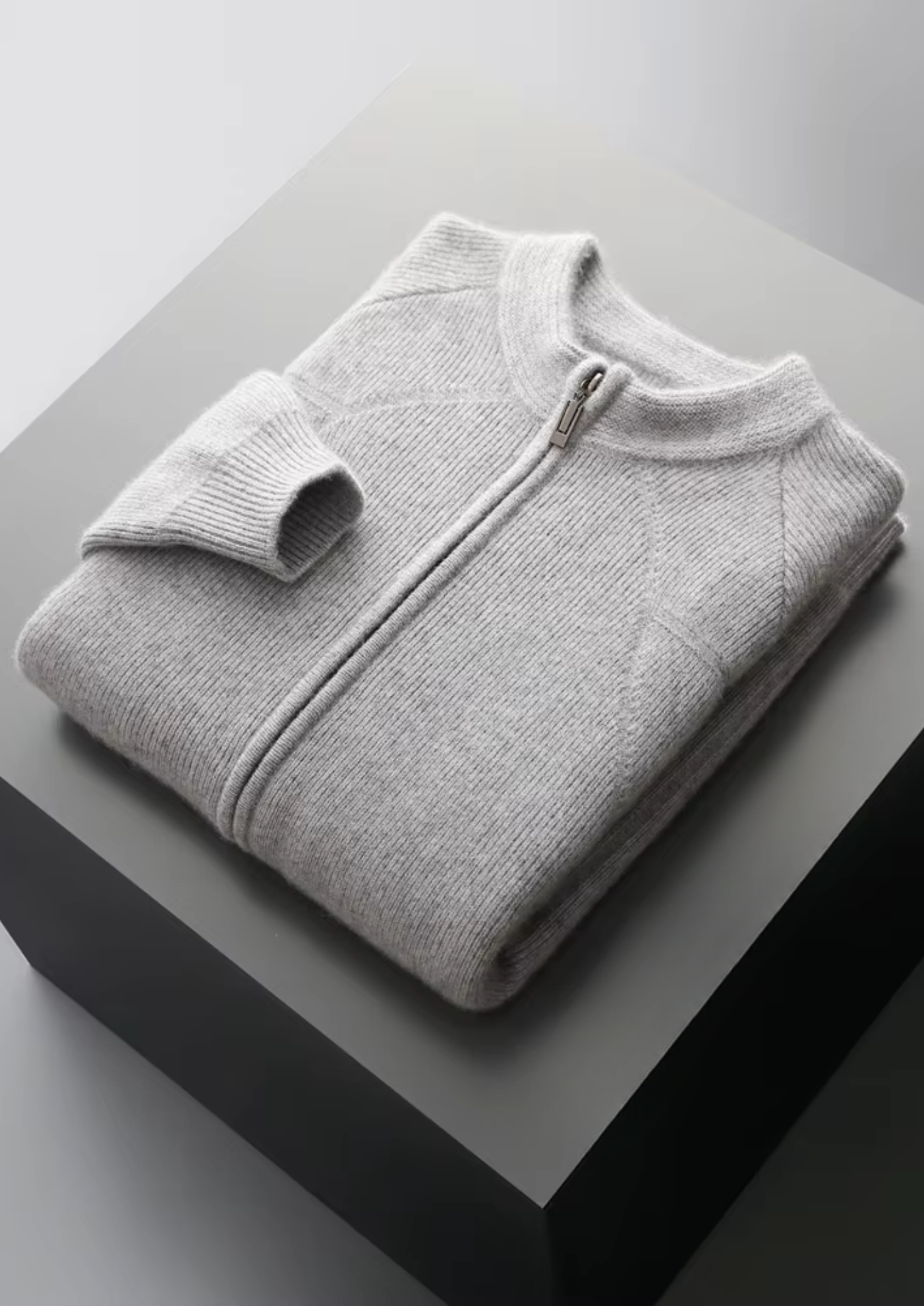 Pure Extra-Fine Merino Wool Ribbed Zip Cardigan | Castielli