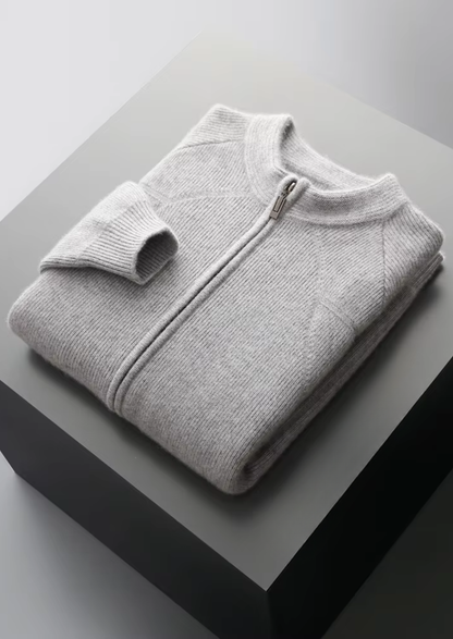 Pure Extra-Fine Merino Wool Ribbed Zip Cardigan | Castielli