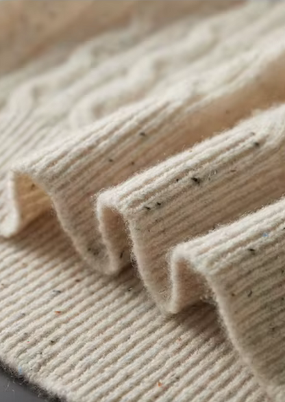 Pure Extra-Fine Merino Wool Nepped Cable Crewneck | Castielli