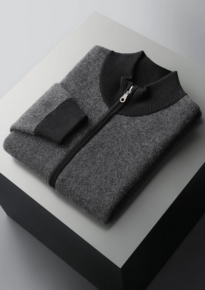 Premium Cashmere Jacquard Zip Cardigan