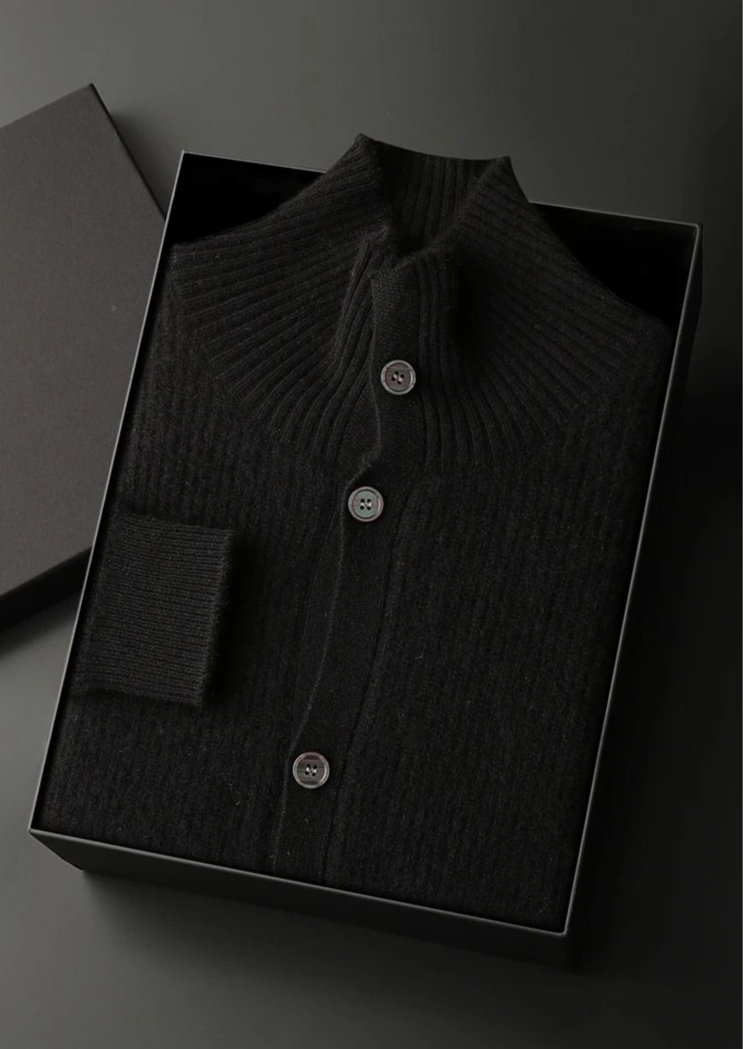 Premium Cashmere Ribbed High Collar Cardigan | Castielli