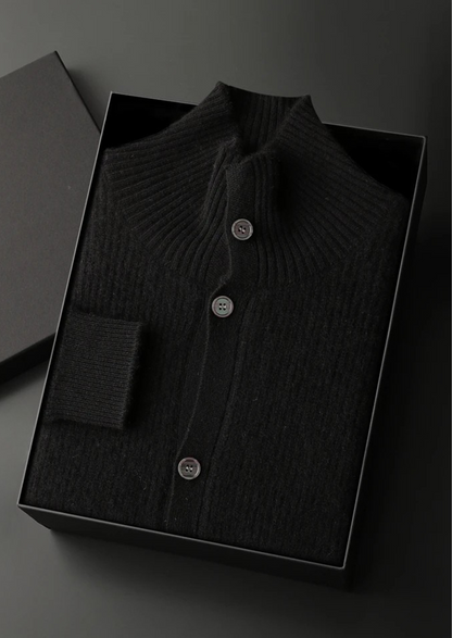 Premium Cashmere Ribbed High Collar Cardigan | Castielli