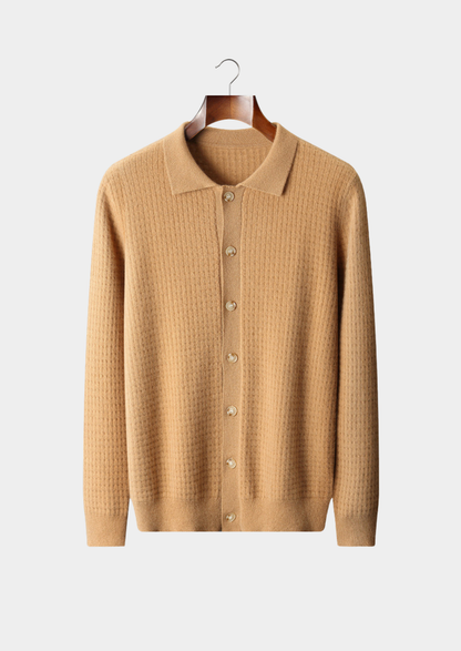 Pure Cashmere Caramel Textured Button Cardigan | Castielli