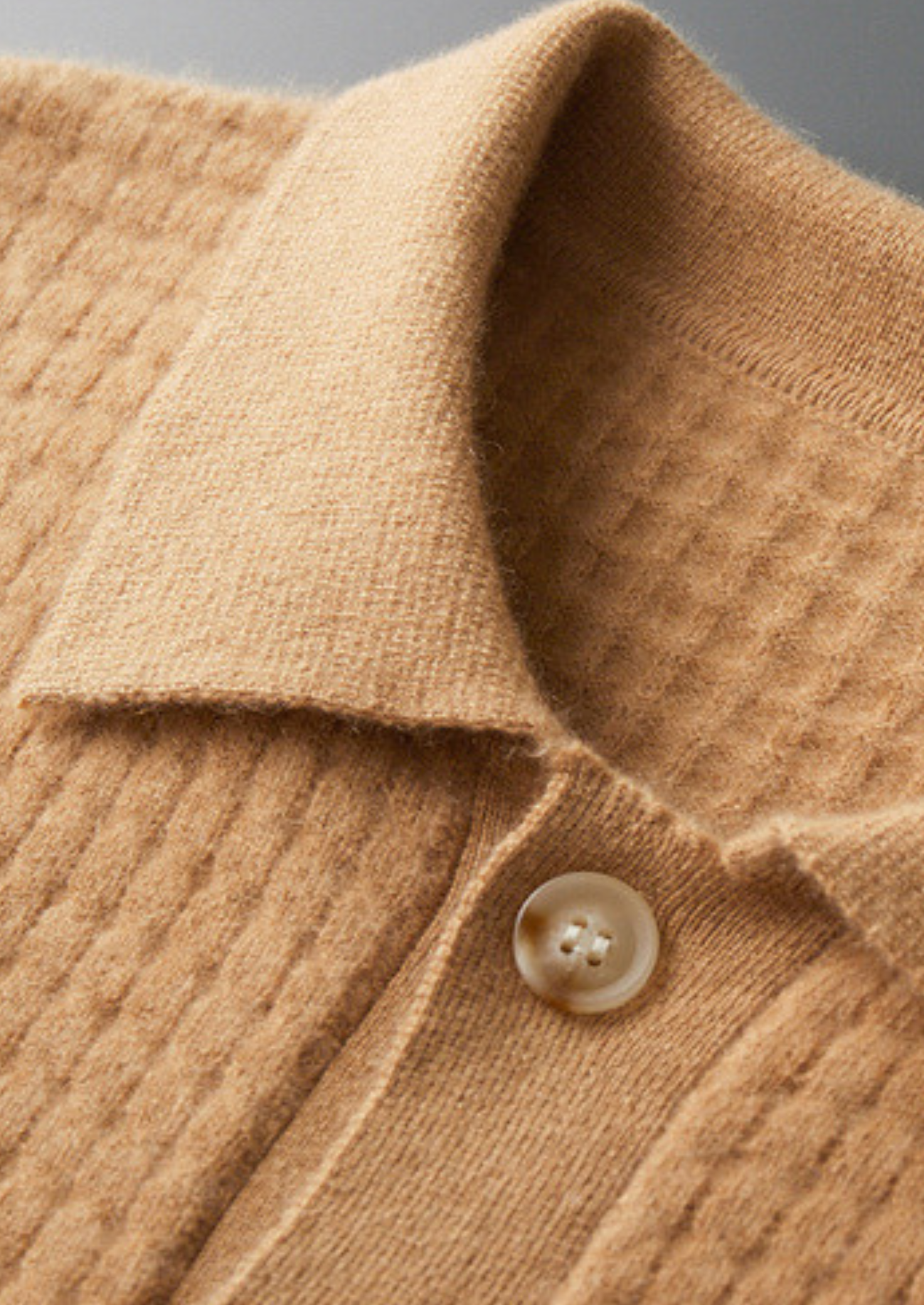 Pure Cashmere Caramel Textured Button Cardigan | Castielli