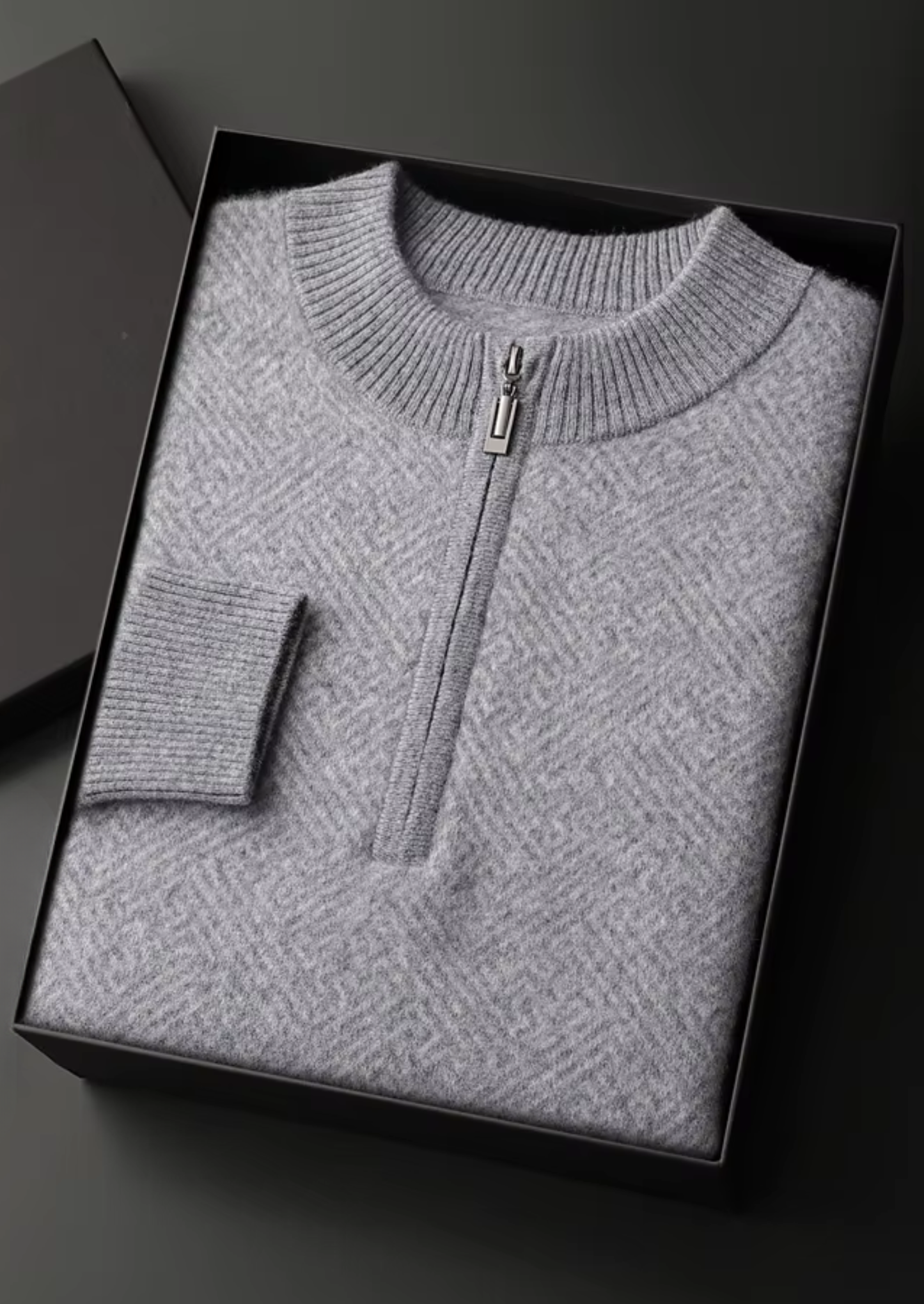 Premium Cashmere Patterned Half-Zip Sweater | Castielli