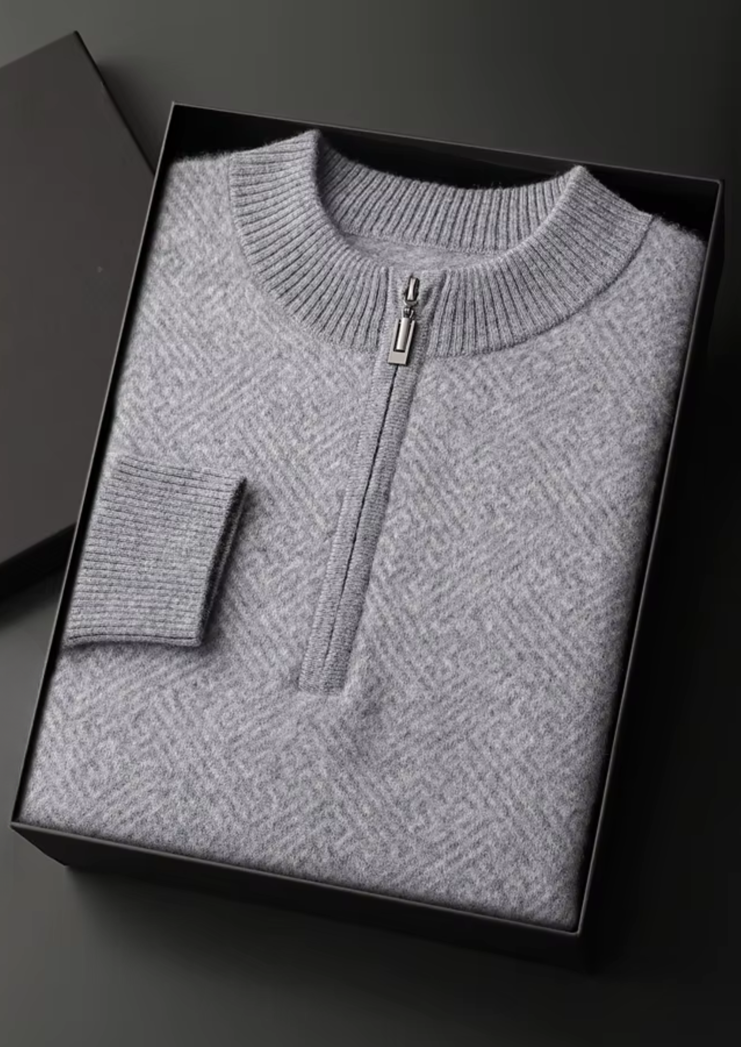 Premium Cashmere Patterned Half-Zip Sweater | Castielli