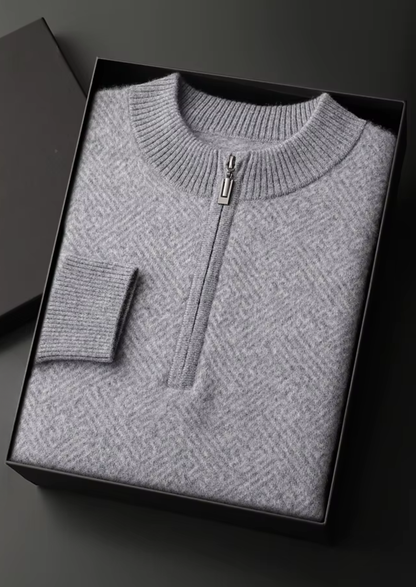 Premium Cashmere Patterned Half-Zip Sweater | Castielli
