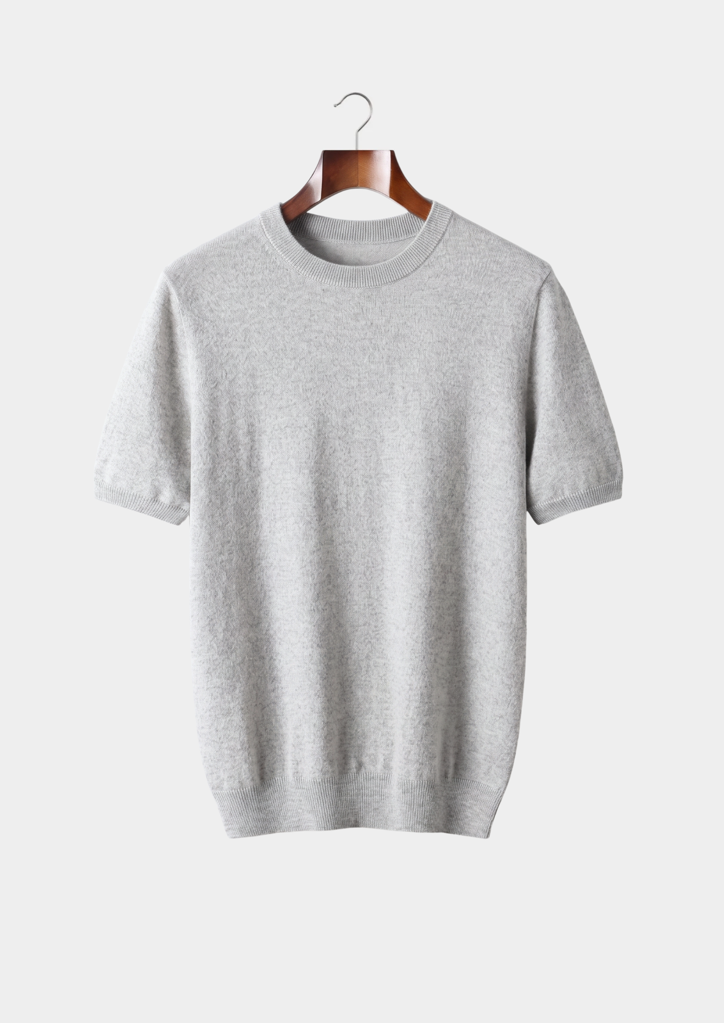 Premium Cashmere Classic Crewneck T-Shirt - Light Gray | Castielli