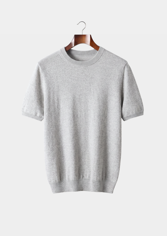 Premium Cashmere Classic Crewneck T-Shirt - Light Gray | Castielli