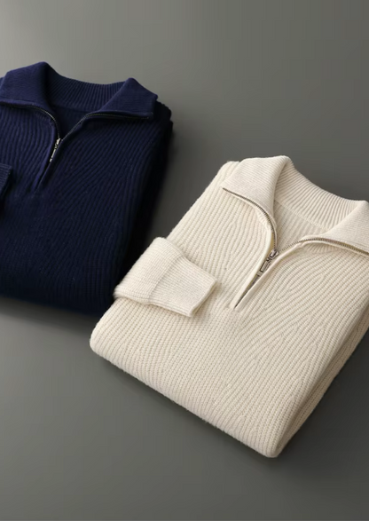 Pure Extra-Fine Merino Wool Ribbed Half-Zip | Castielli