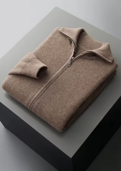 Pure Extra-Fine Merino Wool Ribbed Zipper Cardigan | Castielli