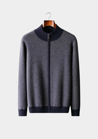 Premium Cashmere Jacquard Zip Cardigan | Castielli