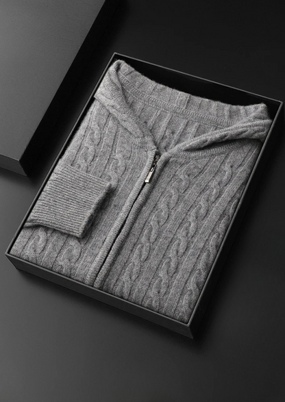 Premium Cashmere Cable Knit Zipper Hoodie | Castielli