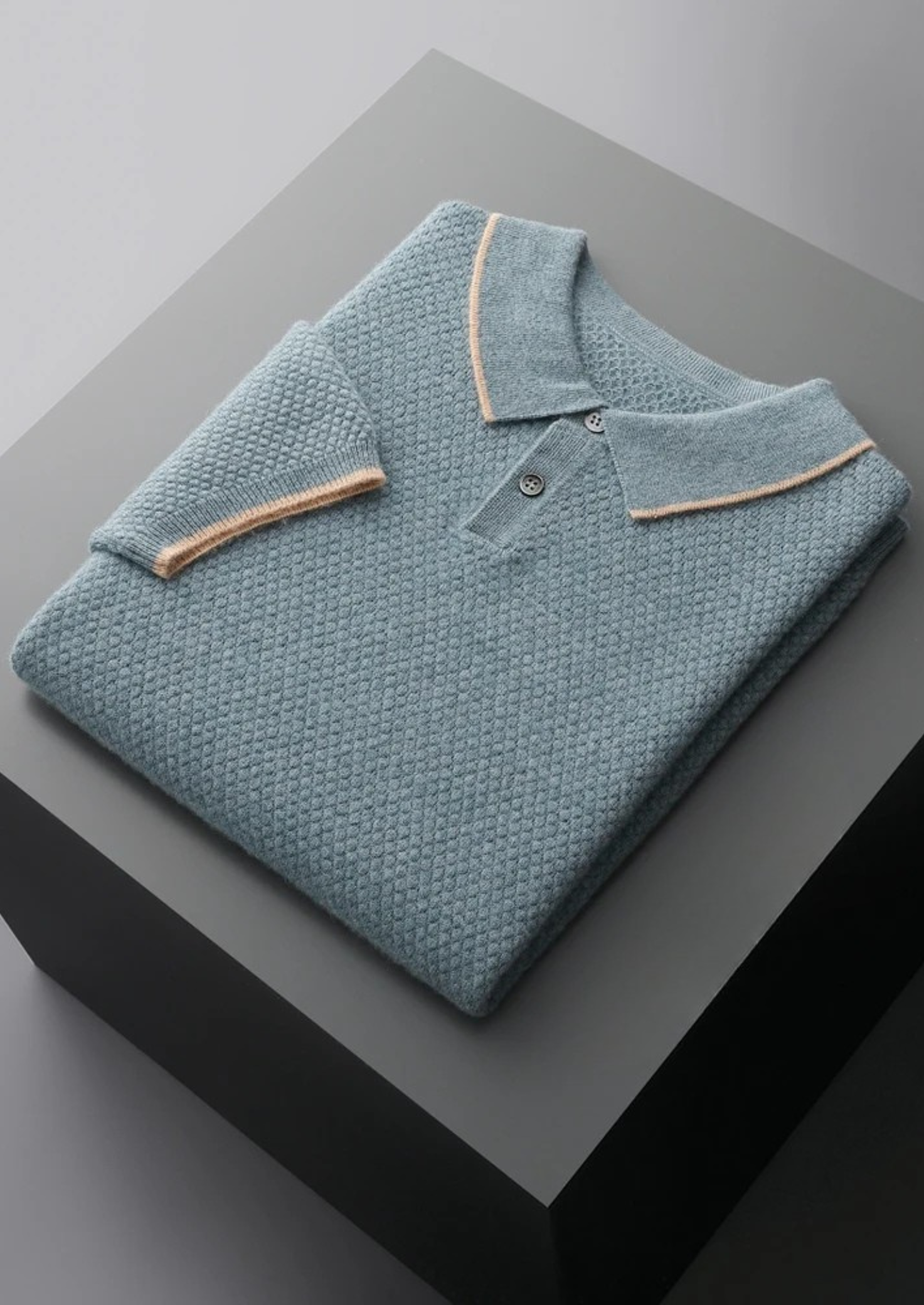 Premium Cashmere Sea Blue Two-Tone Polo | Castielli