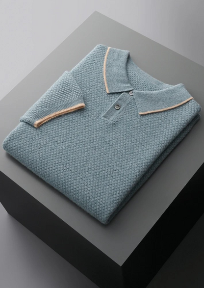 Premium Cashmere Sea Blue Two-Tone Polo | Castielli