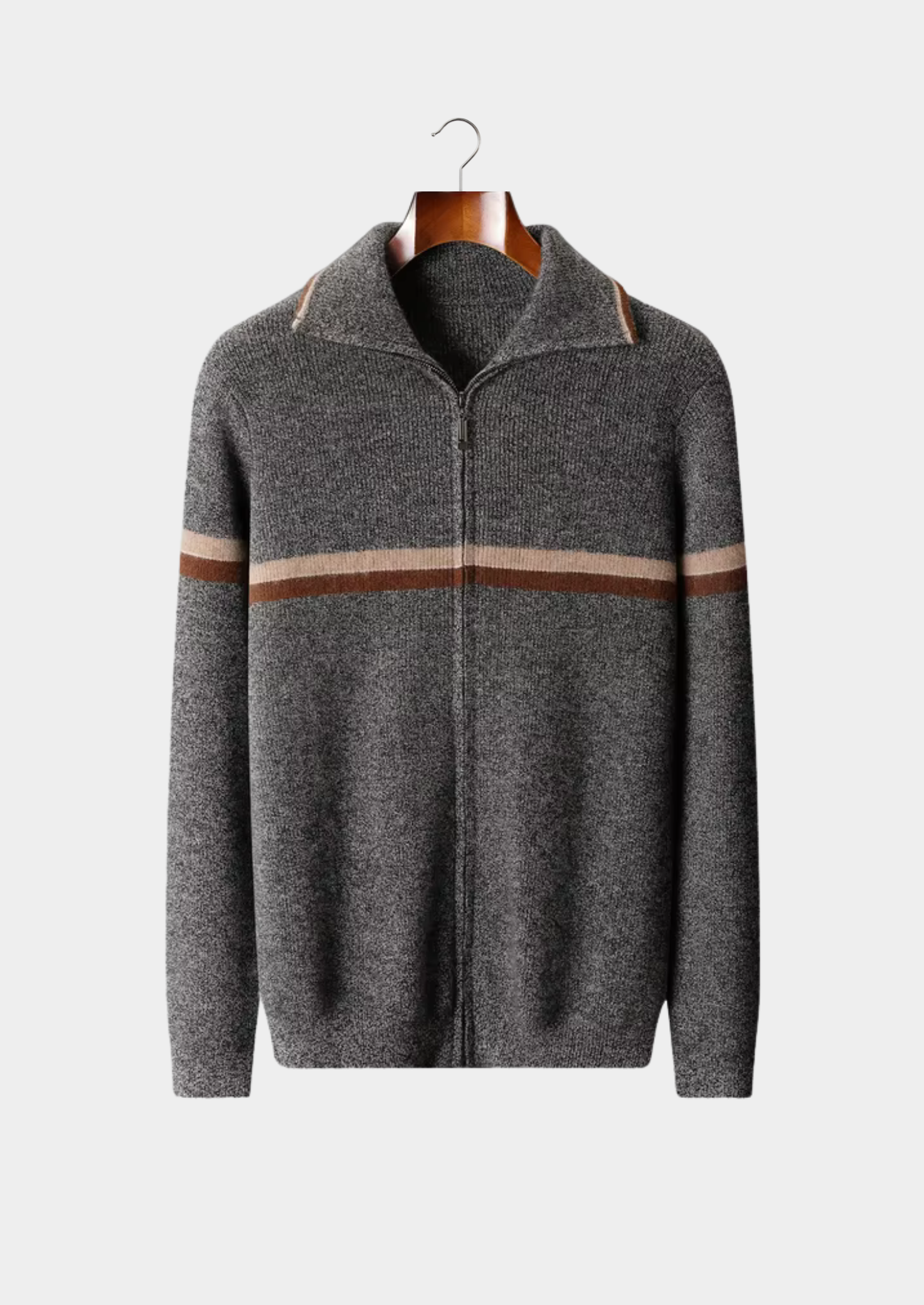 Pure Cashmere Striped Zip Cardigan | Castielli