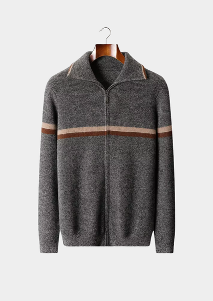Pure Cashmere Striped Zip Cardigan | Castielli