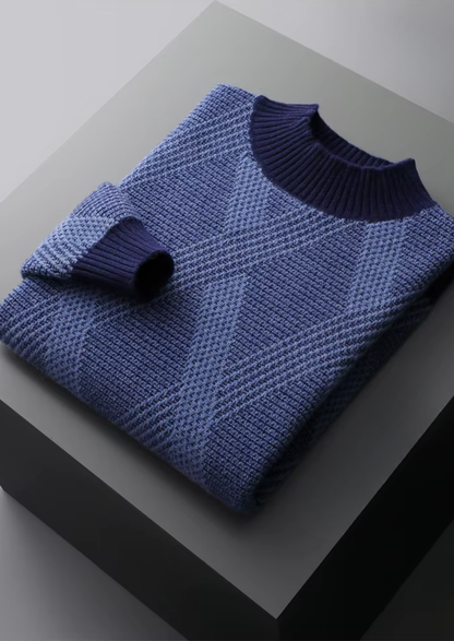 Pure Extra-Fine Merino Wool Two Tone Patterned Mockneck | Castielli
