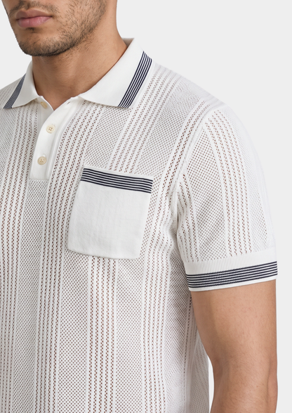 Leon White Open Knit Lightweight Polo | Castielli