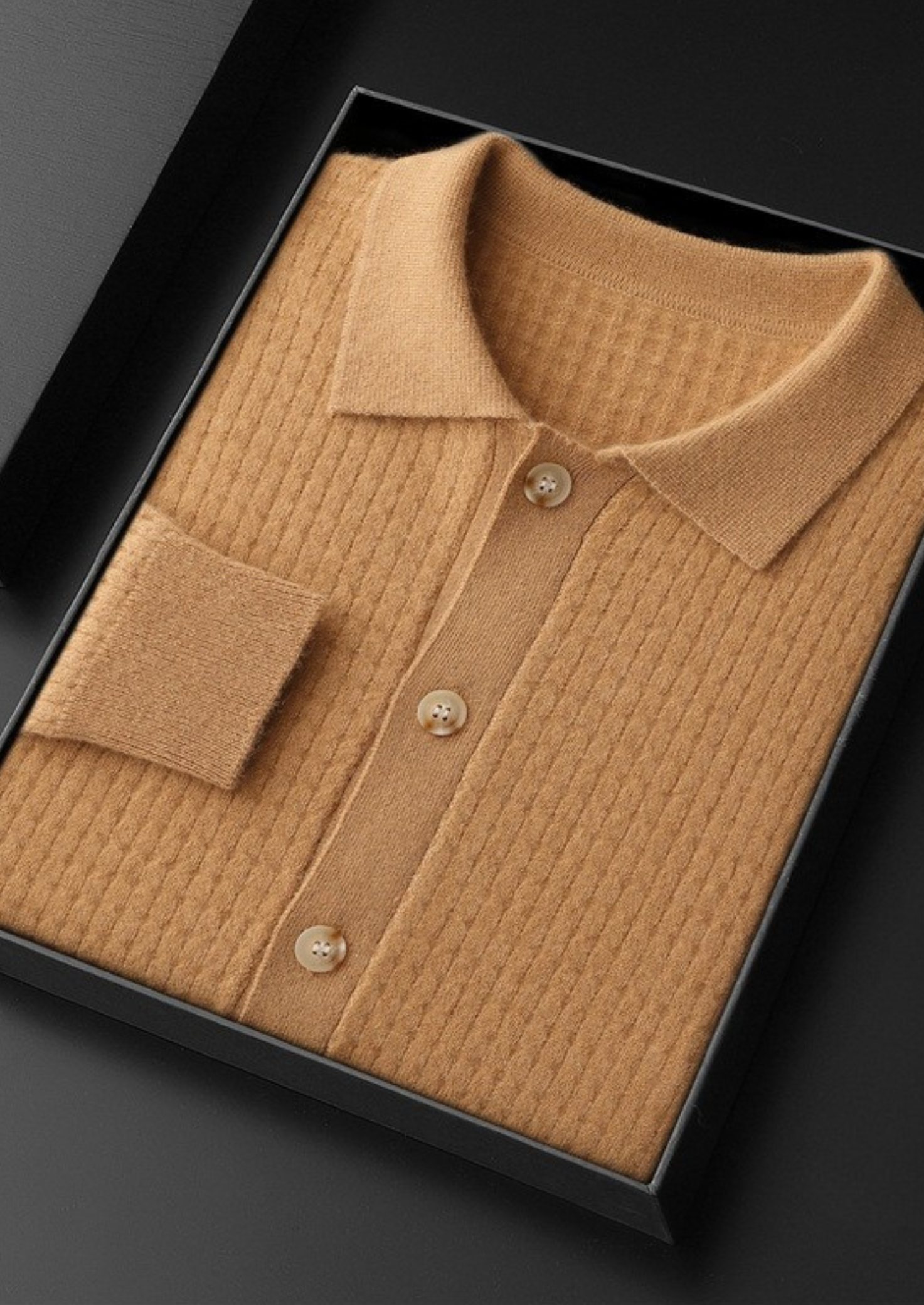 Pure Cashmere Caramel Textured Button Cardigan | Castielli