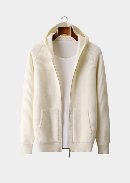 Pure Extra-Fine Merino Wool Ribbed Zipper Hoodie | Castielli