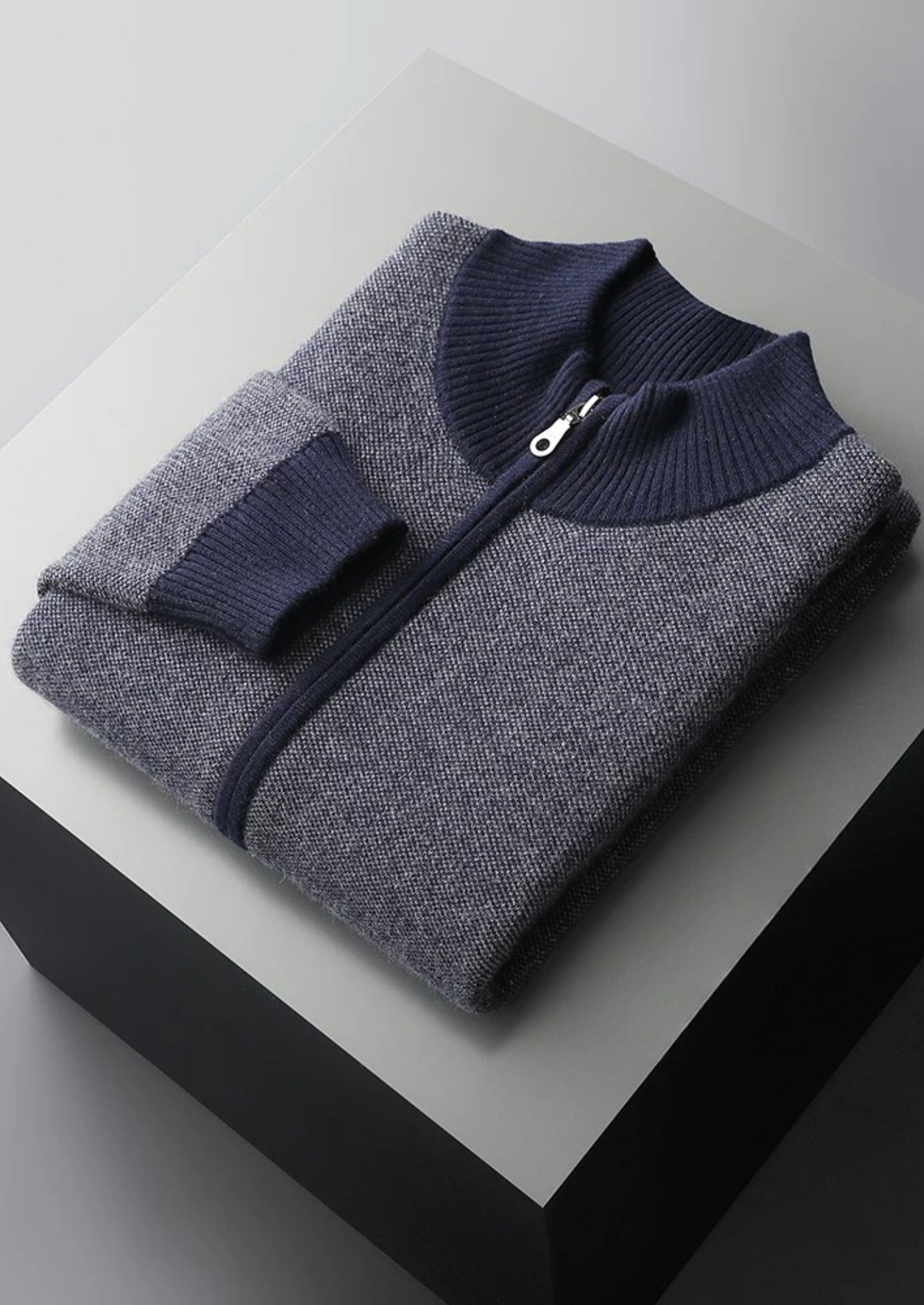 Premium Cashmere Jacquard Zip Cardigan | Castielli