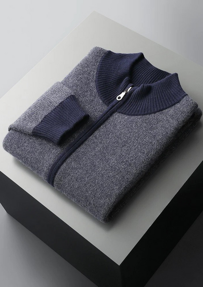 Premium Cashmere Jacquard Zip Cardigan | Castielli