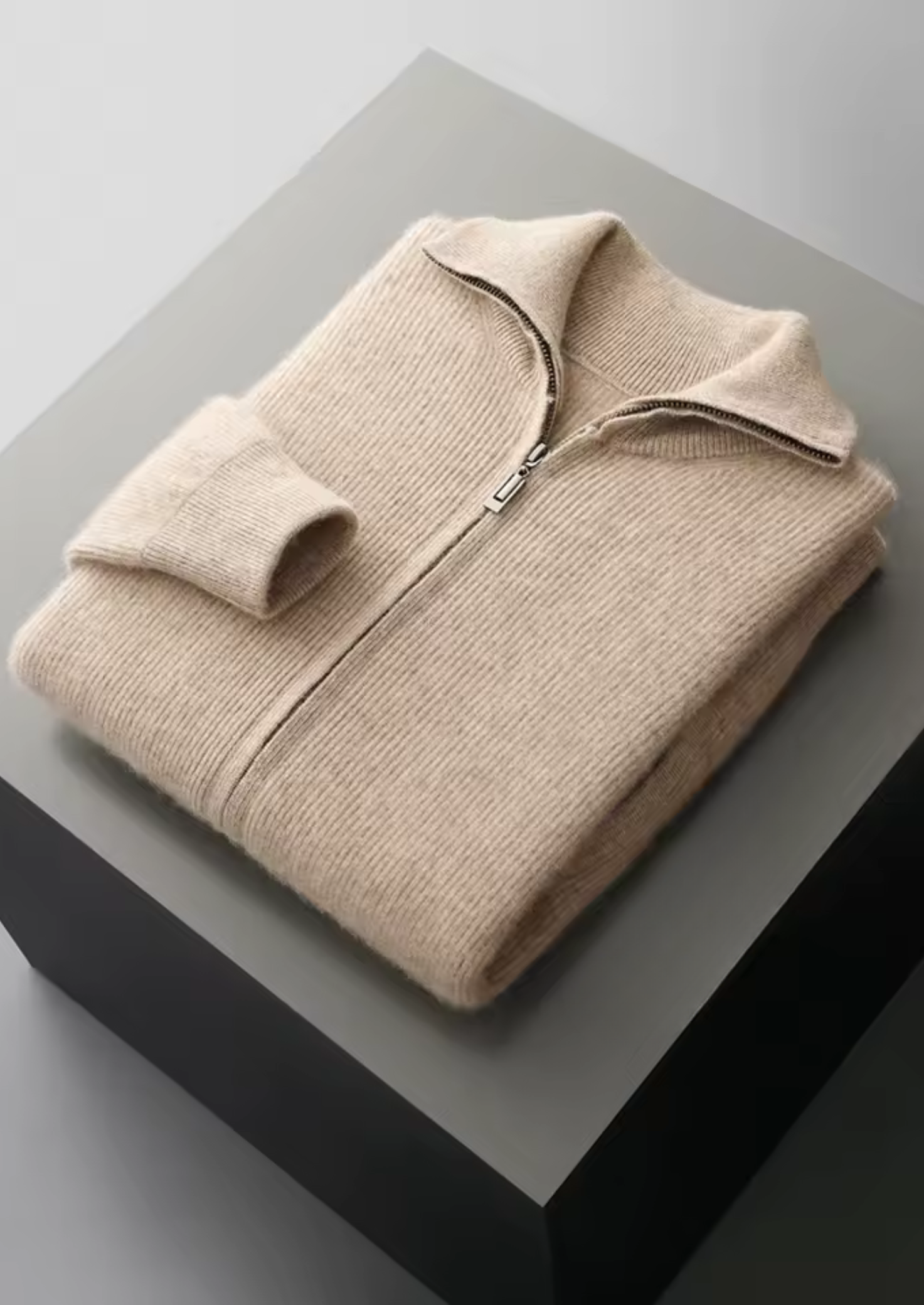 Pure Extra-Fine Merino Wool Ribbed Zipper Cardigan | Castielli