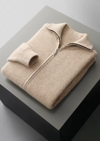 Pure Extra-Fine Merino Wool Ribbed Zipper Cardigan | Castielli