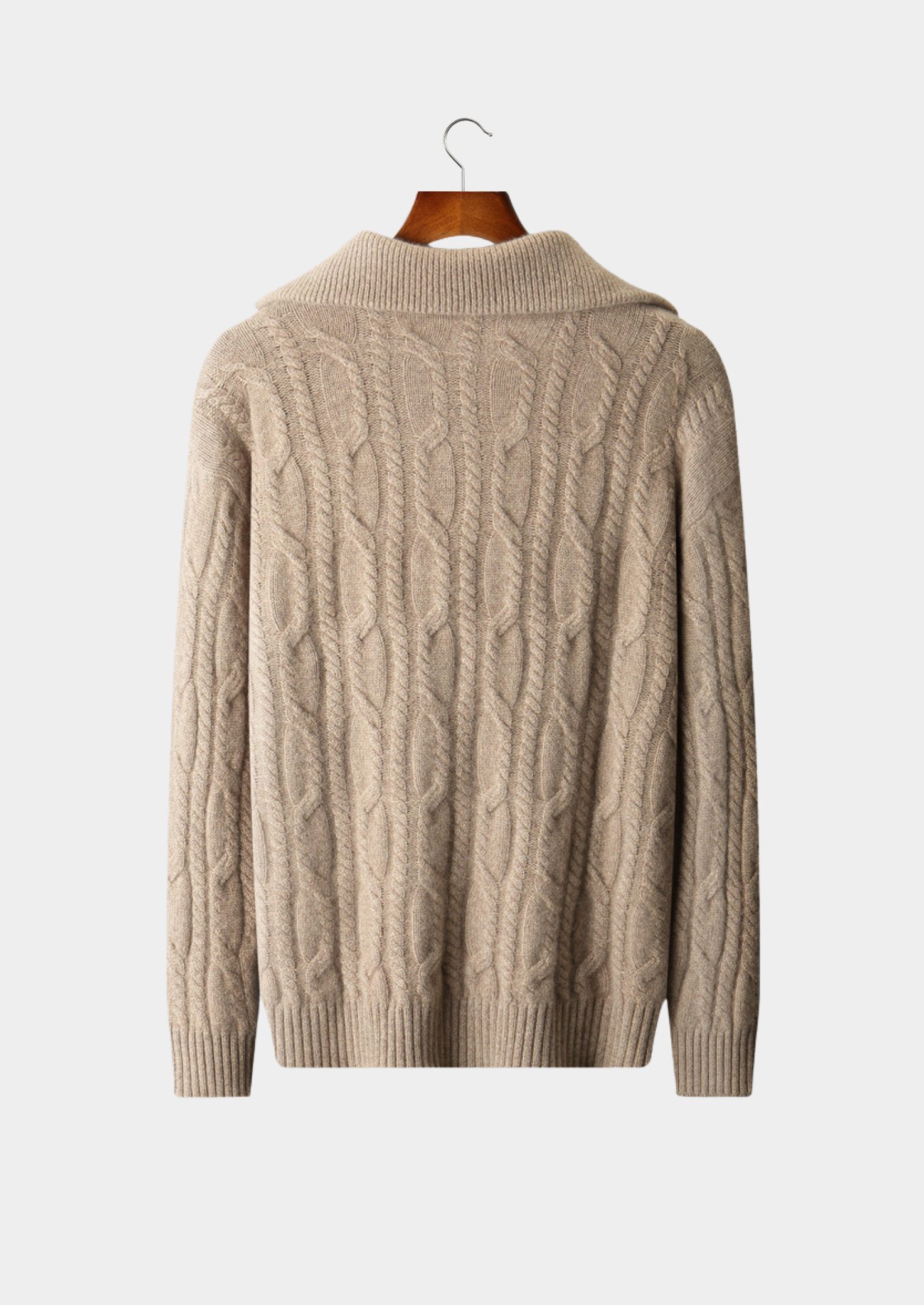 Pure Cashmere Beige Cable Half Zip Sweater | Castielli