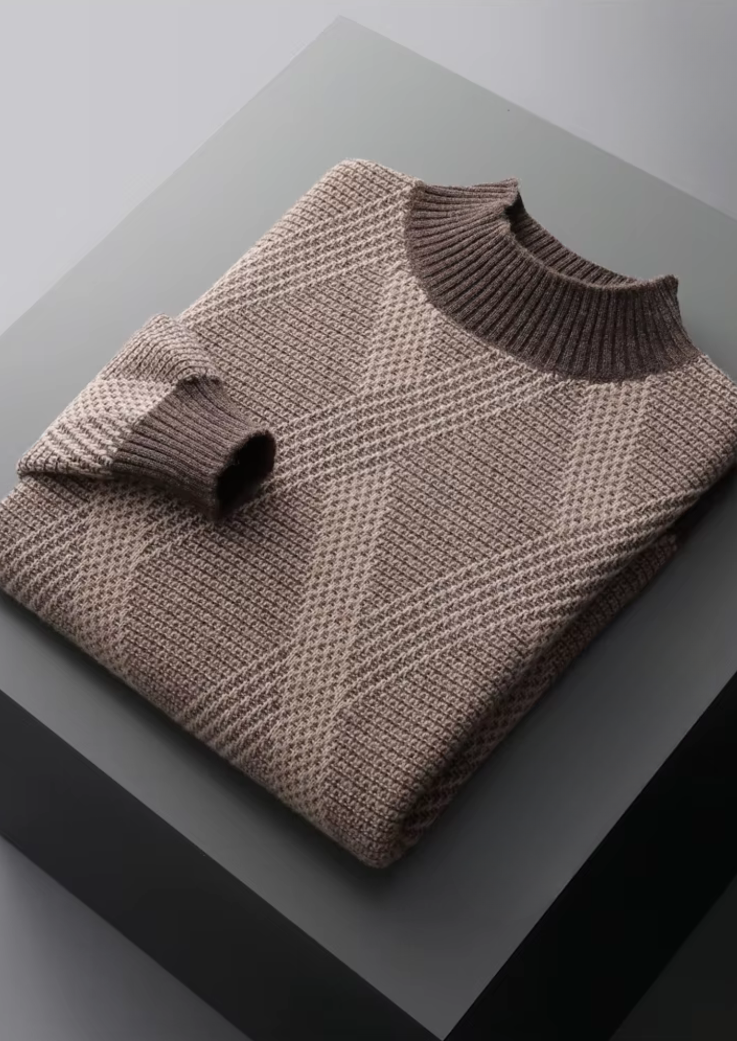 Pure Extra-Fine Merino Wool Two Tone Patterned Mockneck | Castielli