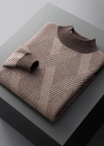 Pure Extra-Fine Merino Wool Two Tone Patterned Mockneck | Castielli