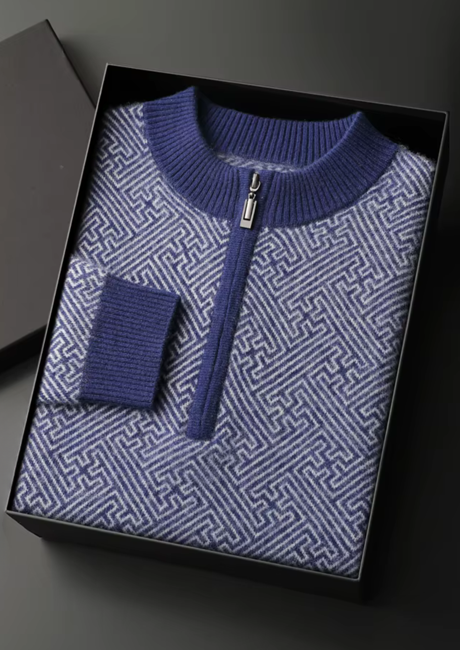 Premium Cashmere Patterned Half-Zip Sweater | Castielli