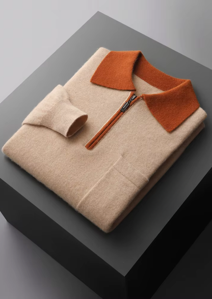 Premium Cashmere Two Tone Zipper Polo | Castielli