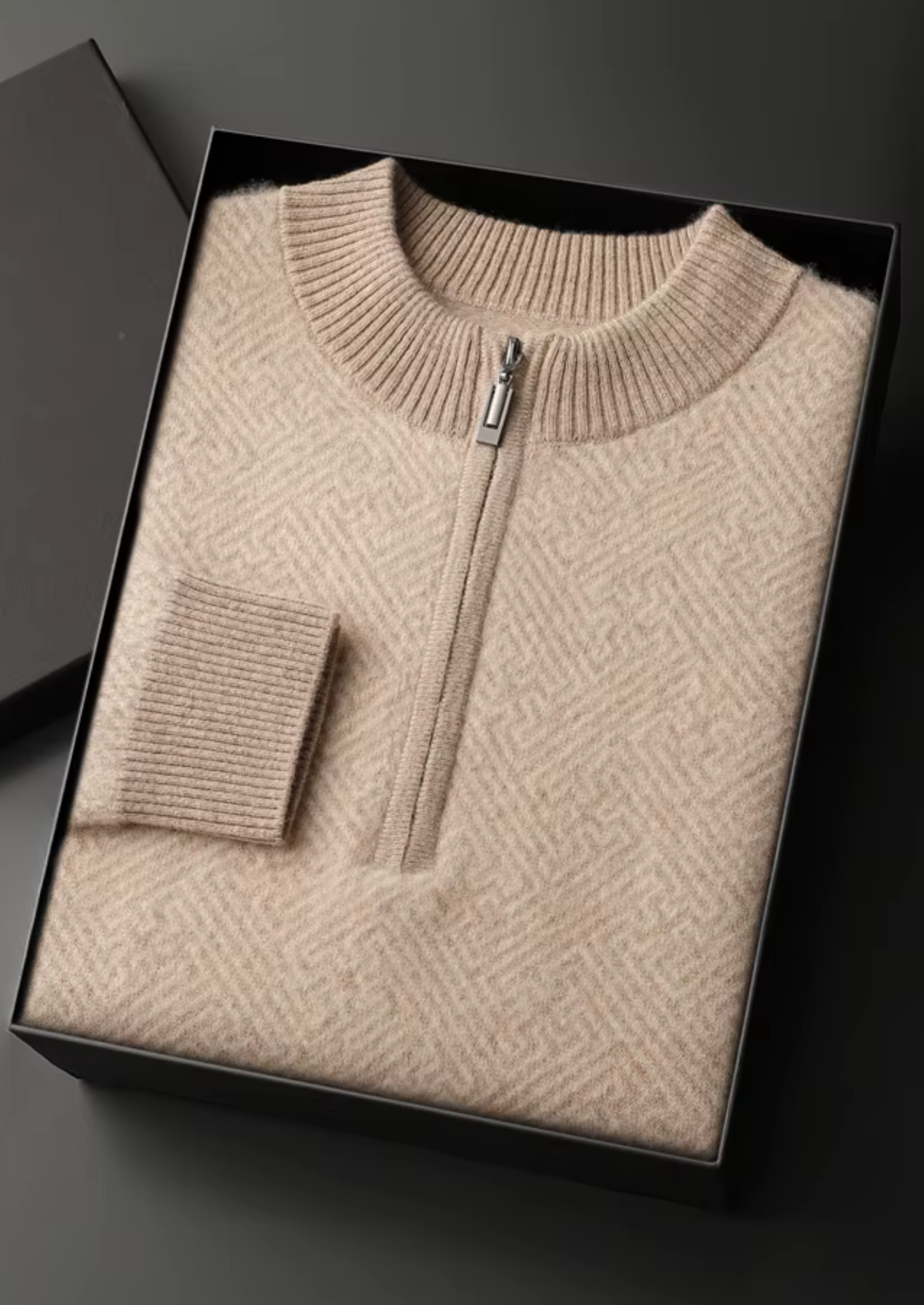 Premium Cashmere Patterned Half-Zip Sweater | Castielli
