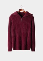 Pure Cashmere Burgundy Cable Half Zip Sweater