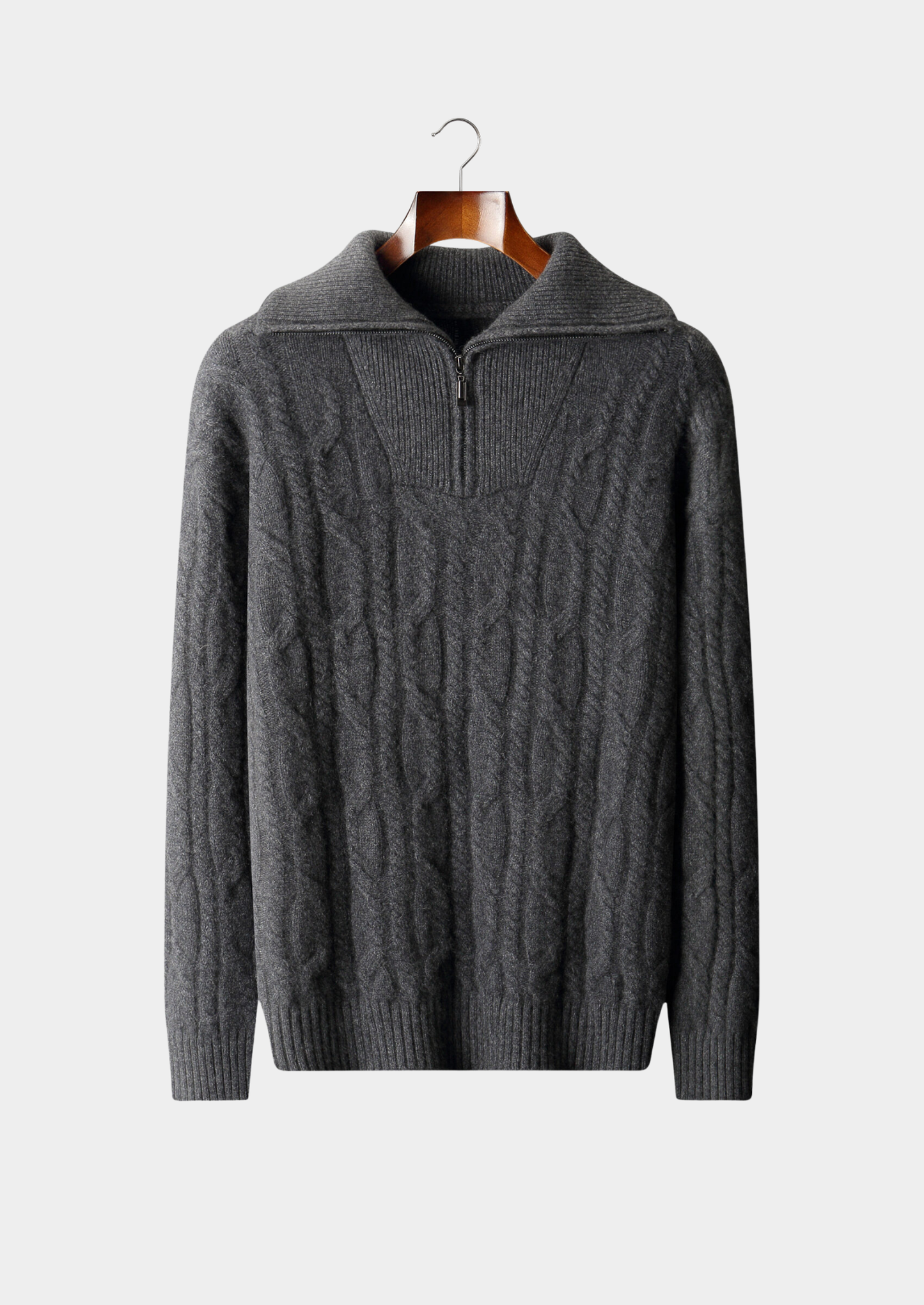 Pure Cashmere Dark Gray Cable Half Zip Sweater | Castielli