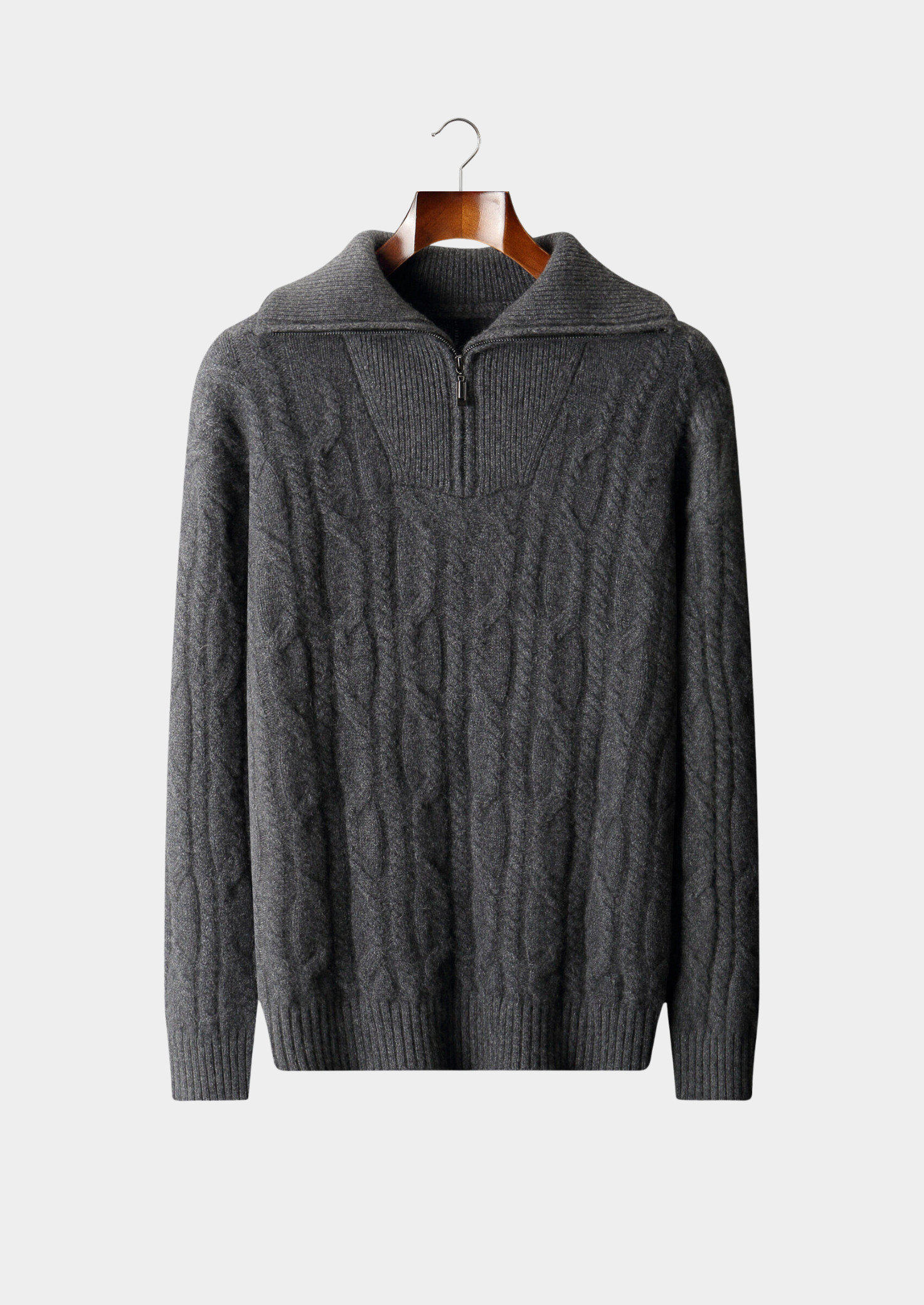 Pure Cashmere Dark Gray Cable Half Zip Sweater | Castielli