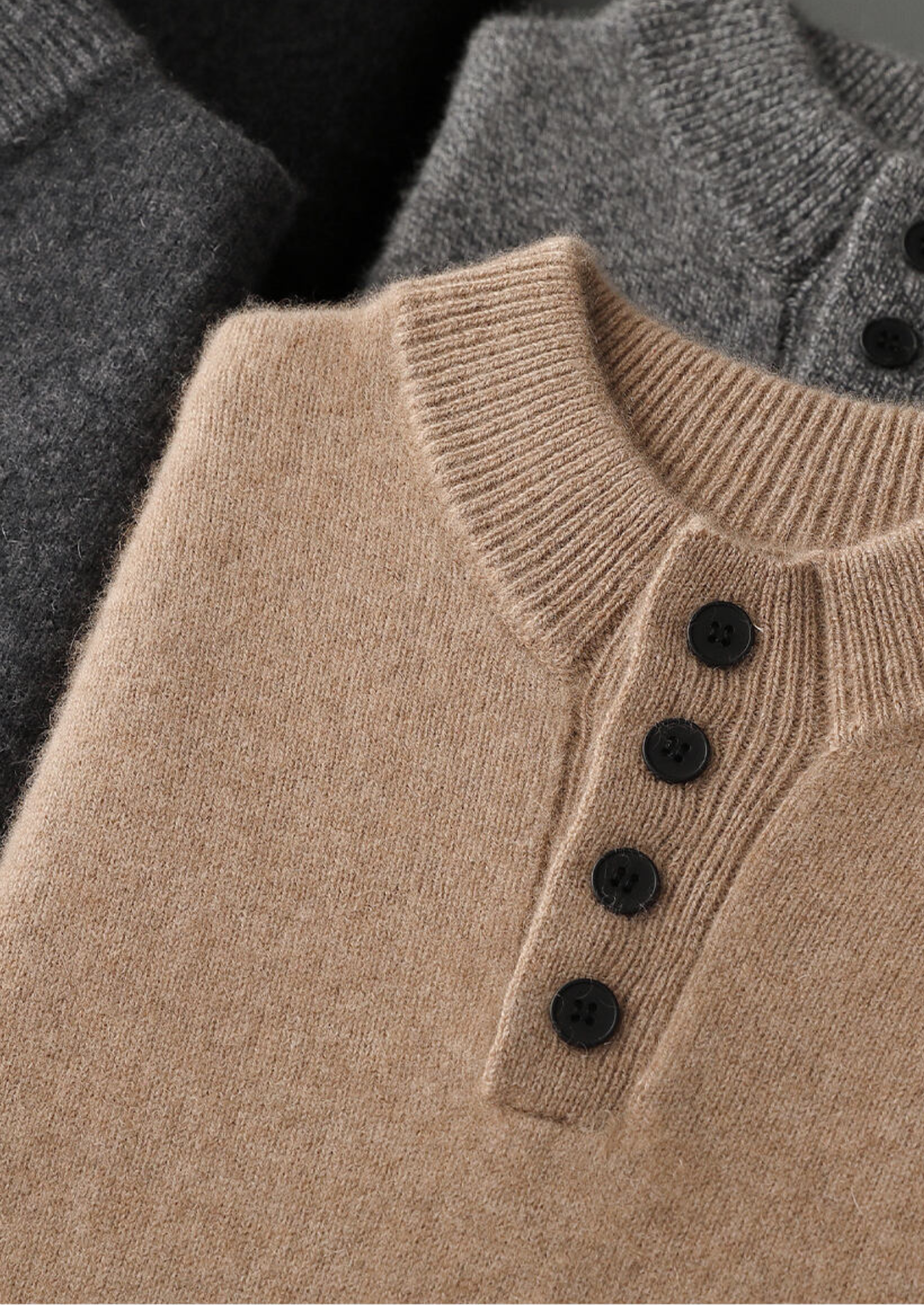 Pure Cashmere Beige Button Sweater | Castielli