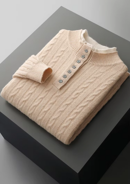 Pure Extra-Fine Merino Wool Cable Knit Henley Sweater | Castielli