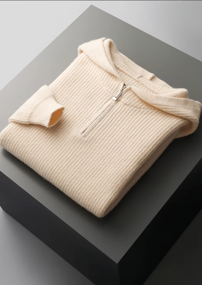 Pure Extra-Fine Merino Wool Half Zipper Hoodie | Castielli