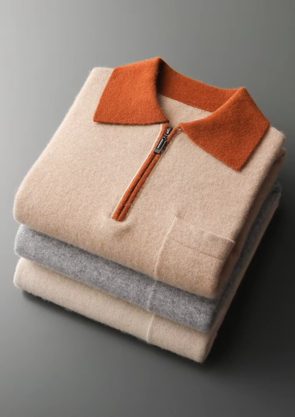 Premium Cashmere Two Tone Zipper Polo | Castielli
