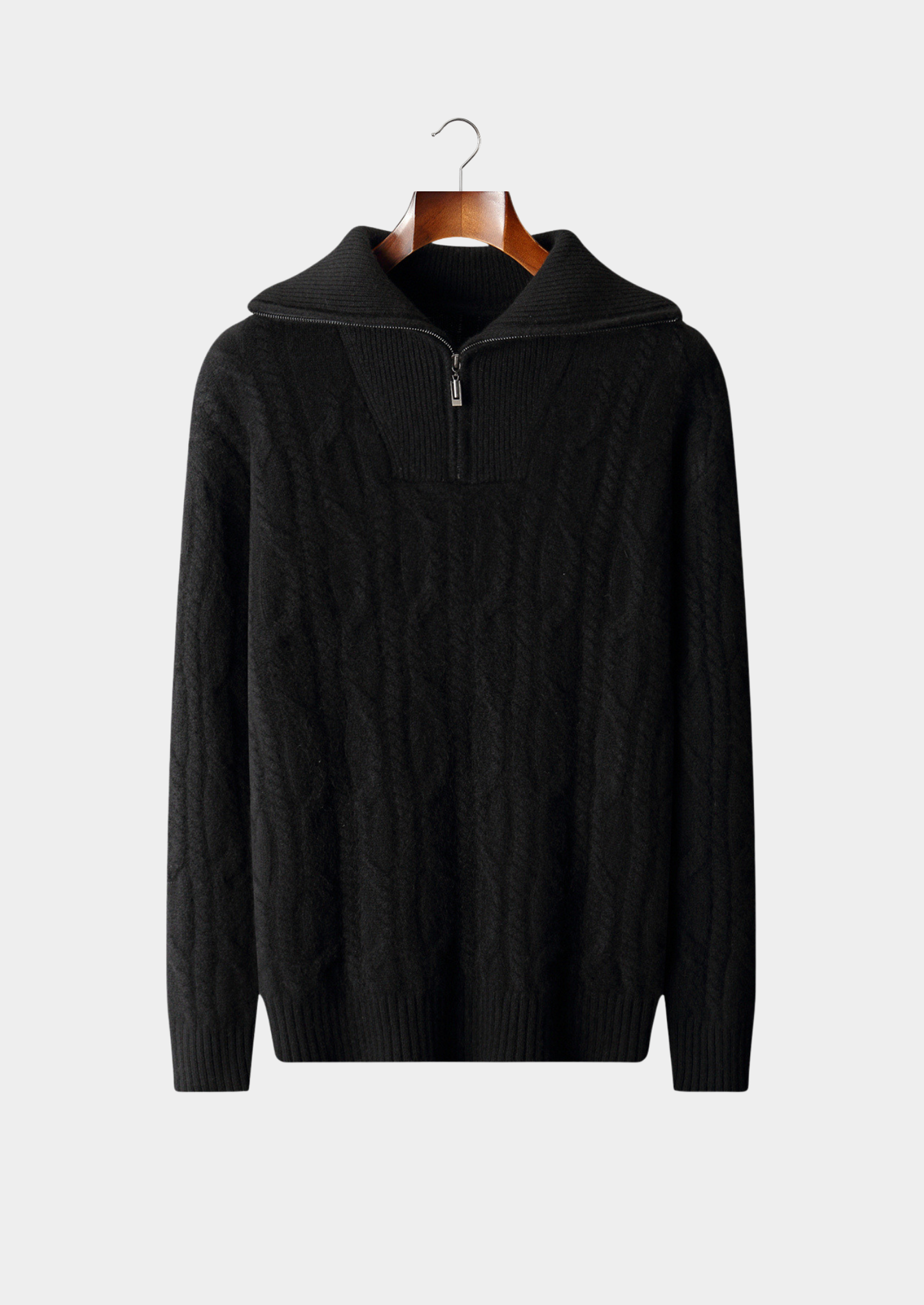 Pure Cashmere Black Cable Half Zip Sweater | Castielli