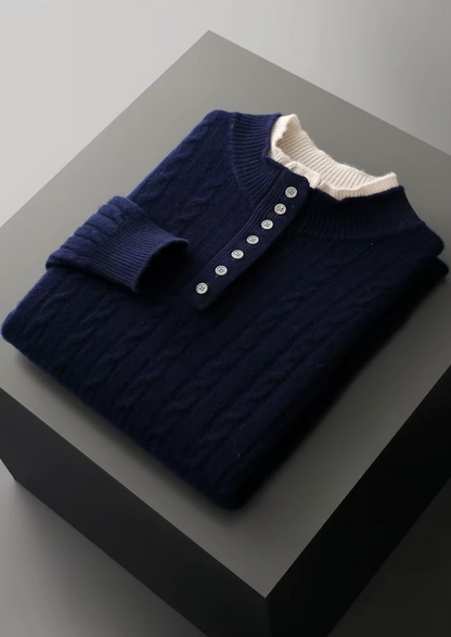 Pure Extra-Fine Merino Wool Cable Knit Henley Sweater | Castielli