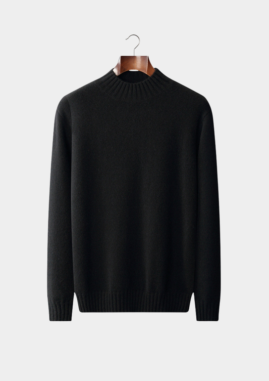 Pure Cashmere Black Mockneck Sweater | Castielli