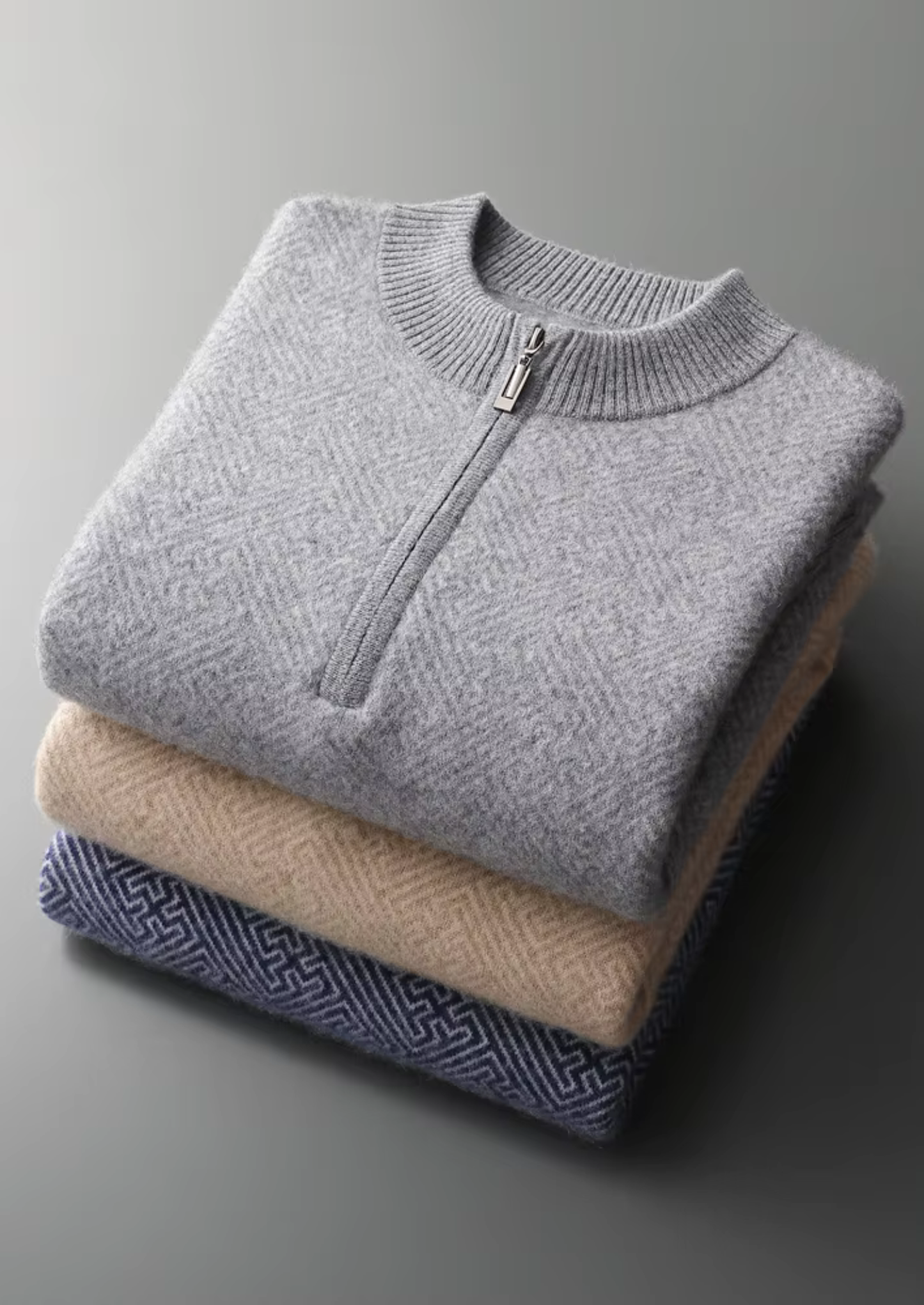 Premium Cashmere Patterned Half-Zip Sweater | Castielli