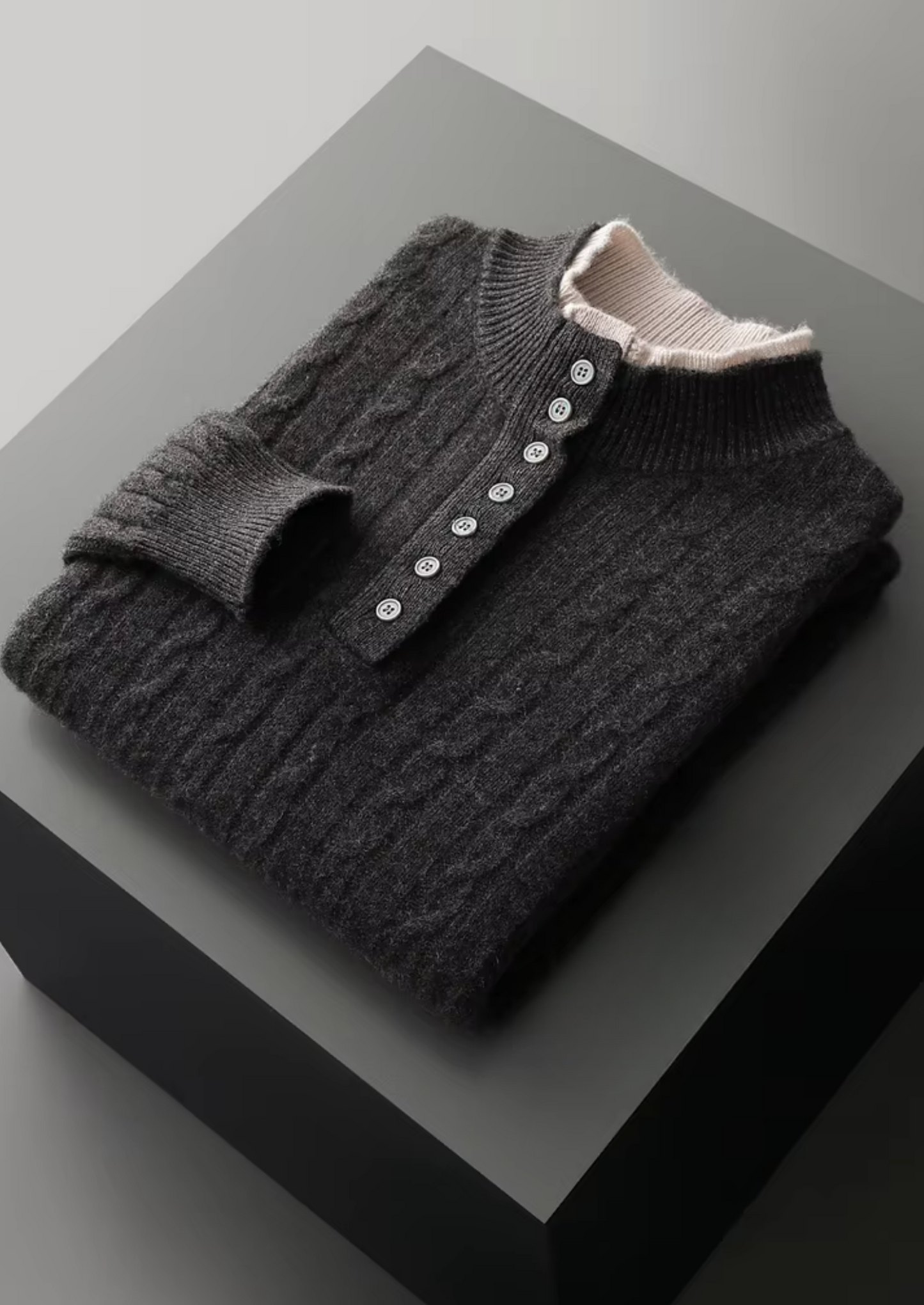 Pure Extra-Fine Merino Wool Cable Knit Henley Sweater | Castielli
